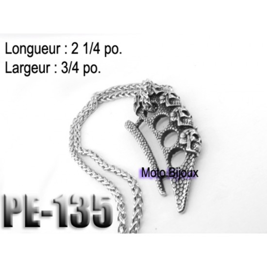 Pe-135, Pendentif  Poing Américain Skulls  , Acier inoxidable ( Stainless Steel )