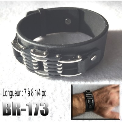 Br-173, Bracelet cuir insertions d'acier