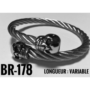 Br-178 Bracelet câble  skull acier inoxidable «...