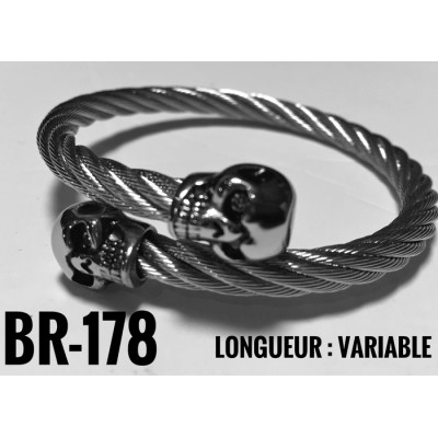 Br-178 Bracelet câble  skull acier inoxidable «...