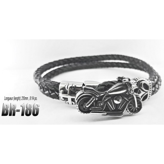 Br-186, Bracelet cuir tressé moto relief