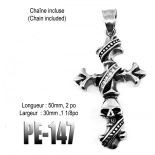 Pe-147, Pendentif Croix bandeau pierres skull...