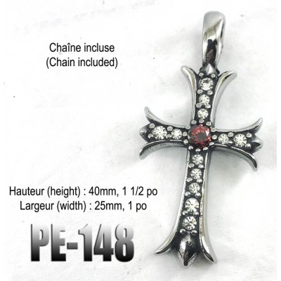 Pe-148, Pendentif Croix diamantée pierre rouge...