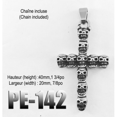 Pe-142, Pendentif petite Croix de skull acier...