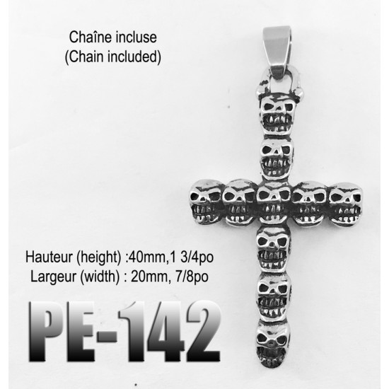 Pe-142, Pendentif petite Croix de skull acier inoxidable ( Stainless Steel )