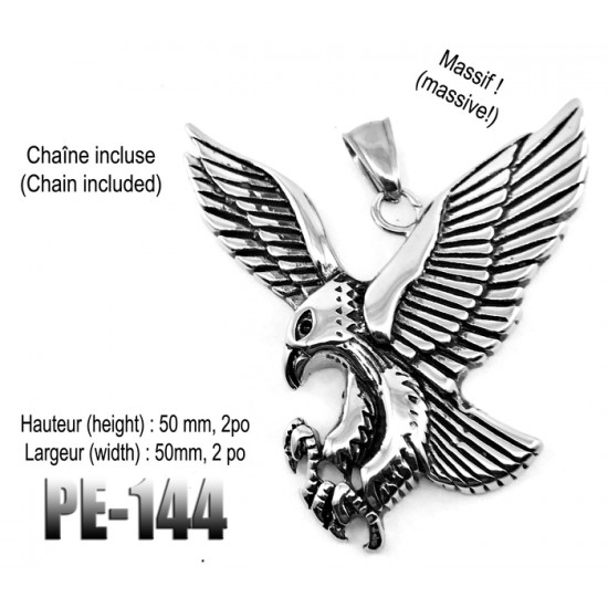 Pe-144, Pendentif Aigle massifl acier inoxidable (...