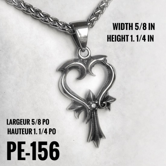 Pe-156,coeur croix pierre blanche,  Acier inoxidable ( Stainless Steel )