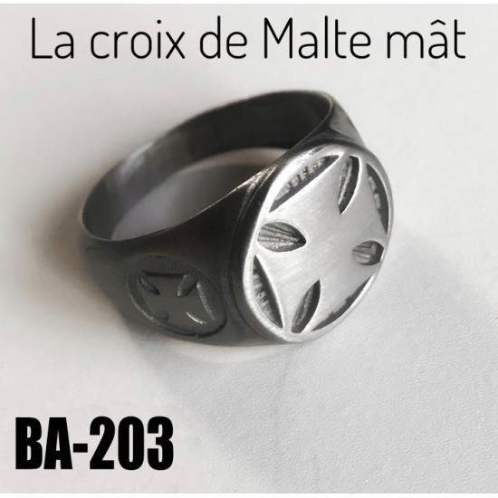 Ba-203, Bague La croix de Malte Mât, acier inoxidable