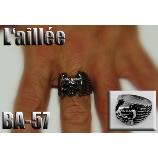 Ba-057, Bague tête de mort L'Ailée acier...