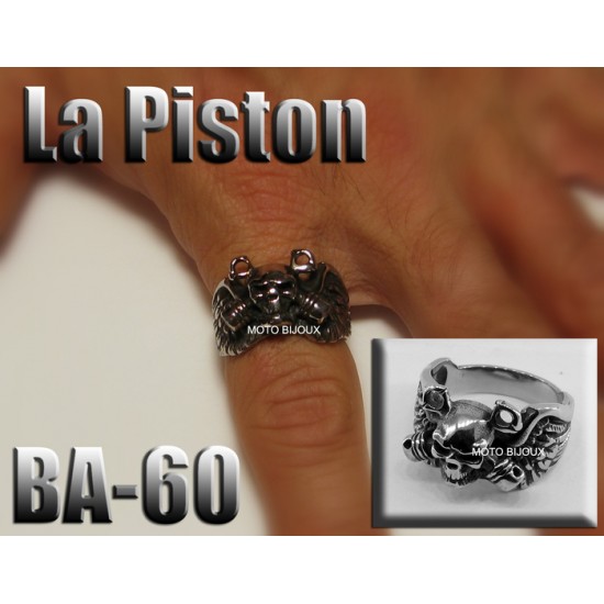 Ba-060, Bague tête de mort La Piston acier inoxidable
