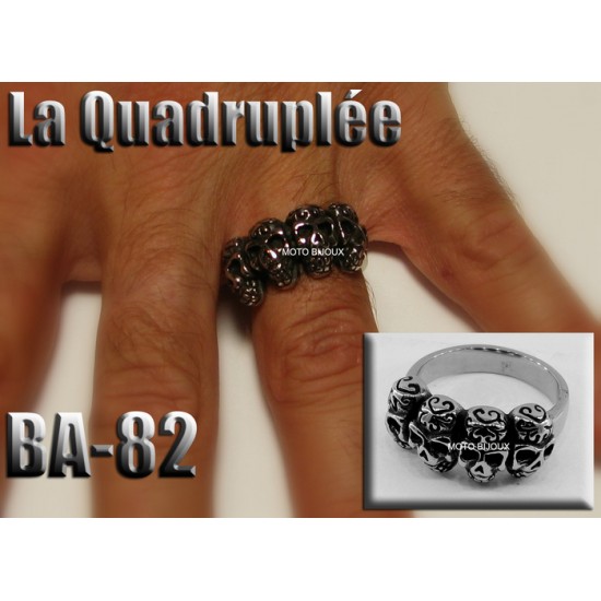 Ba-082, Bague tête de mort La Quadruplée acier inoxidable