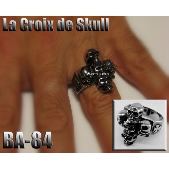 Ba-084, Bague tête de mort La Croix de Skull acier inoxidable