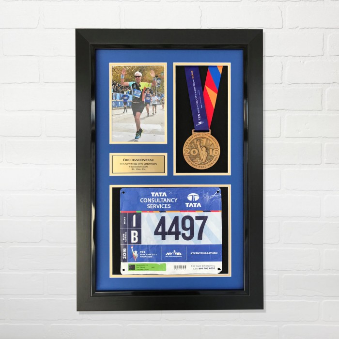 Cadre pour photo, médaille et dossard marathon de New-York - Mur du coureur