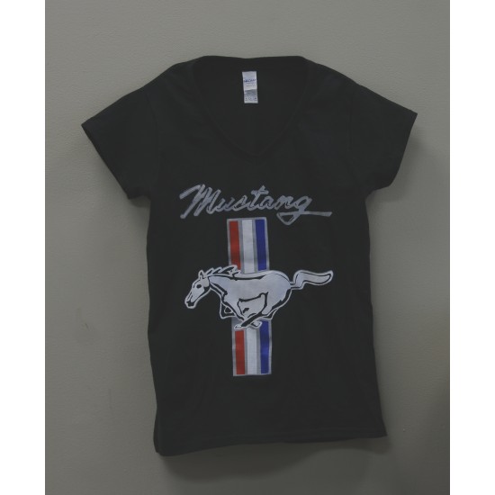 T-shirt Femme noir avec Mustang barres & Pony