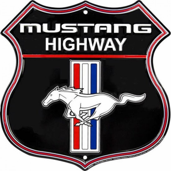 GE Enseigne Routier en aluminum 12'' x 12'' MUSTANG Highway Noir