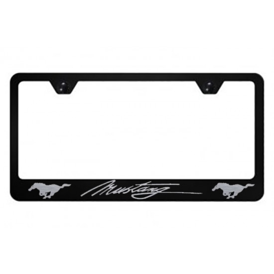 Contour de Plaque en Metal Noir avec logo Mustang et deux Cheval