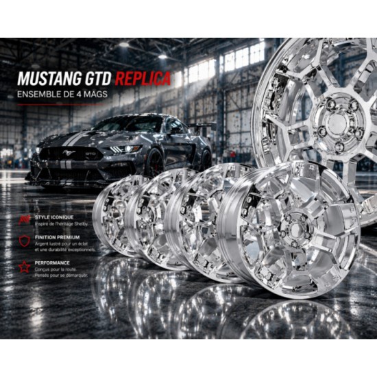  Ensemble de 4  Mags Replique  GT-D Chromé 19x10 & 19x11 2005-2026 Mustang