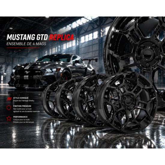 FR Ensemble de Mags Replique GT-D Noir Lustré 19x10 & 19x11 2005-2026 Mustang 