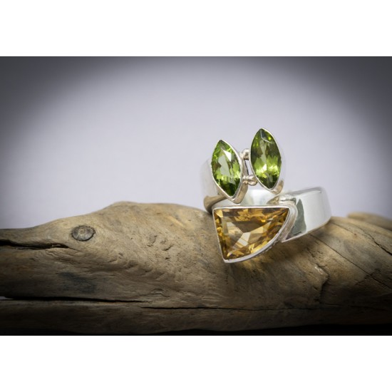 Bague citrine, péridot et argent pour femme