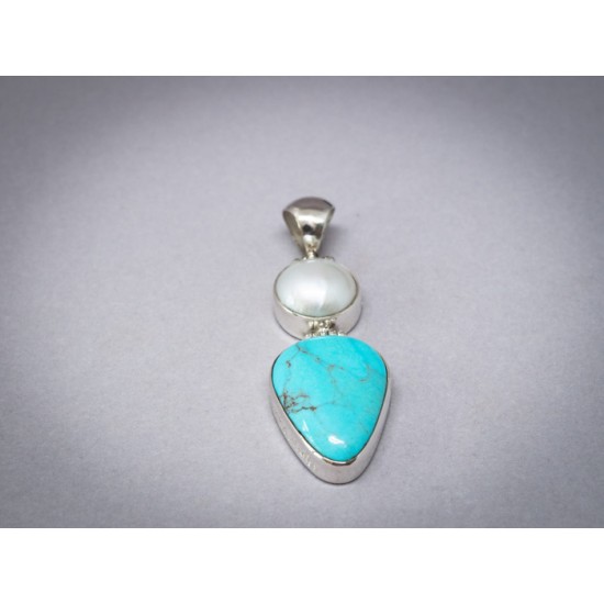 Pendentif turquoise, perle et argent pour femme