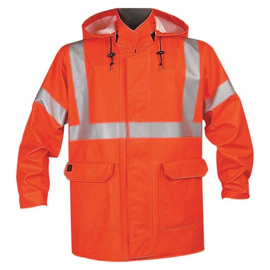 Manteau imperméable haute visibilité Arc Flash FR orange avec bandes réfléchissantes - 4503JFO - Nasco