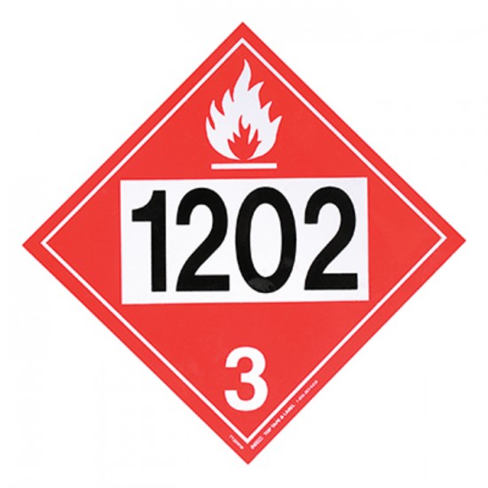 Placard adhésif pour le transport des liquides inflammables, classe 3 avec UN 1202