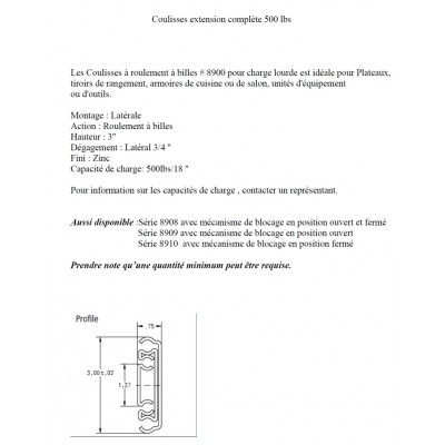 Coulisse à bille pleine extension KV