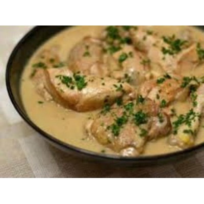 Poulet au jus de pommes et aux champignons avec...