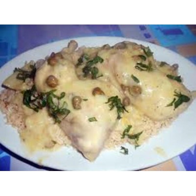 Sole sauce blanche aux olives avec riz à...
