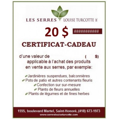 Certificat-cadeau de 20 $ 