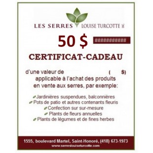 Certificat-cadeau de 50 $