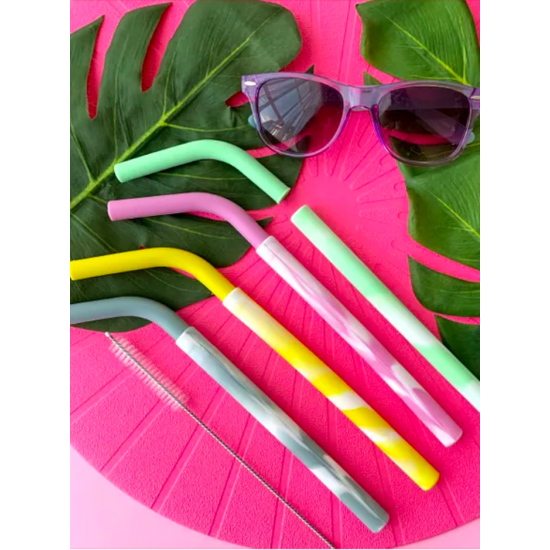 Pailles réutilisables en silicone (4+ brosse)