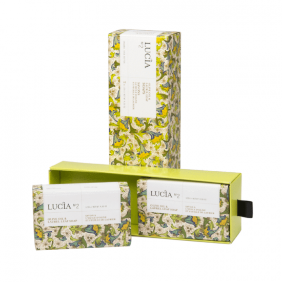 Ensemble cadeau Lucia N°2 Savons à l’huile d’olive et feuille de laurier (2x123g)