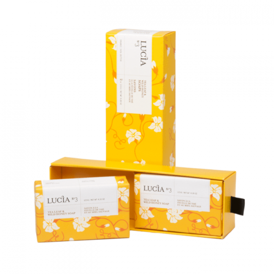 Ensemble cadeau Lucia N°3 Savons à la feuille de thé et au miel sauvage (2x123g)