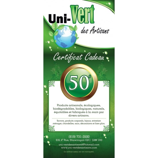 Certificat cadeau- 50 $