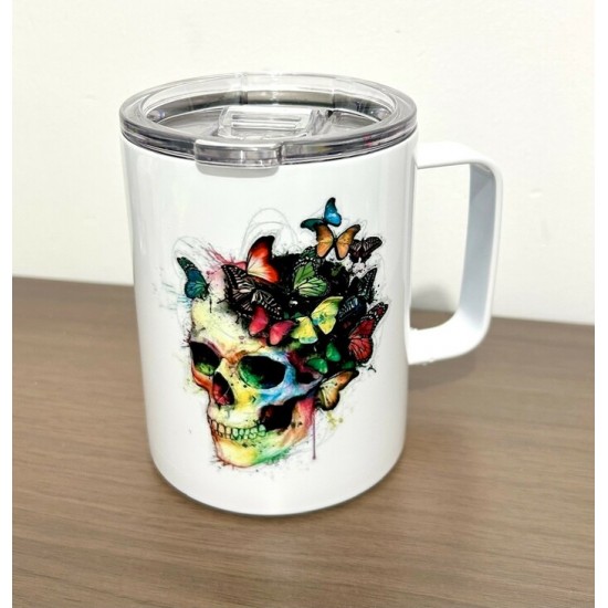 Tasse isolante- Crâne et papillons