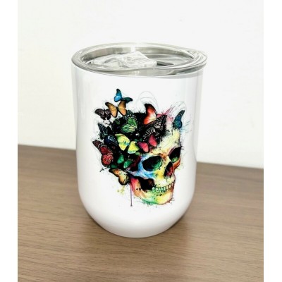 Tasse/verre isolante- Crâne et papillons