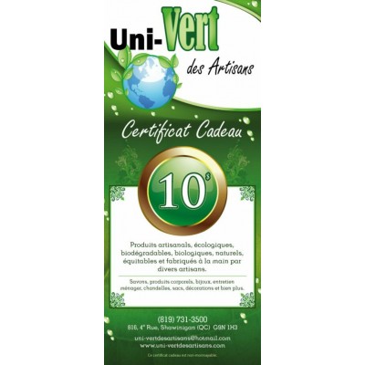 Certificat cadeau- 10 $