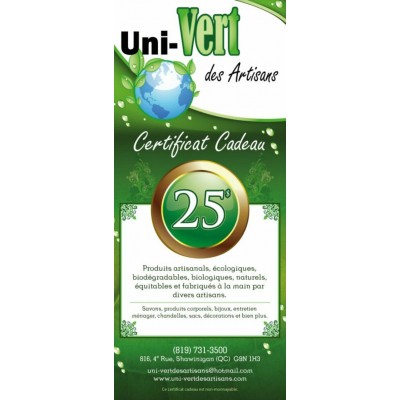 Certificat cadeau- 25 $