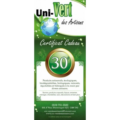 Certificat cadeau- 30 $