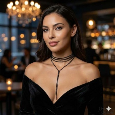 Collier Éclat Nocturne – Design en Y et Strass Noirs