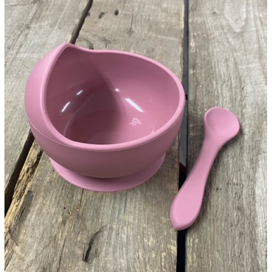 Bol en silicone vieux rose avec cuillère