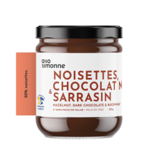 Tartinade Allo Simonne aux noisettes, chocolat noir & sarrasin