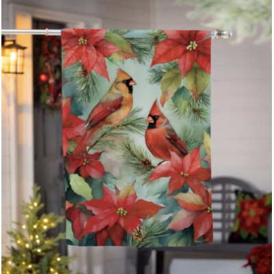 Drapeau décoratif cardinaux et poinsettias