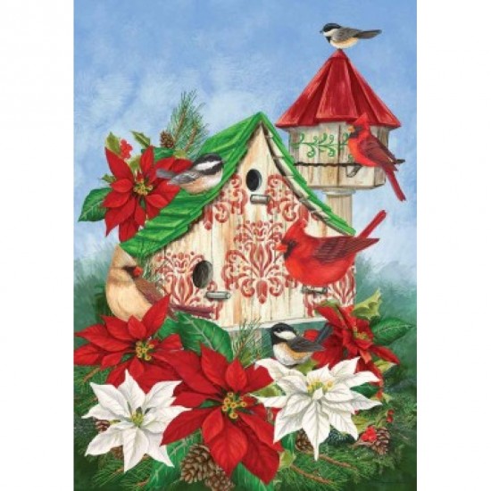 Drapeau décoratif  Cabane d'oiseaux de noël Mini 12' x 18' 