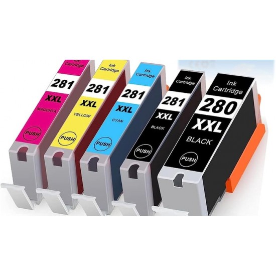 Ensemble complet de 5 cartouches extra haute capacité à jet d'encre Canon PGI-280XXL (1967C001) - CLI-281XXL (1980/1981/1982/1983C001) compatibles