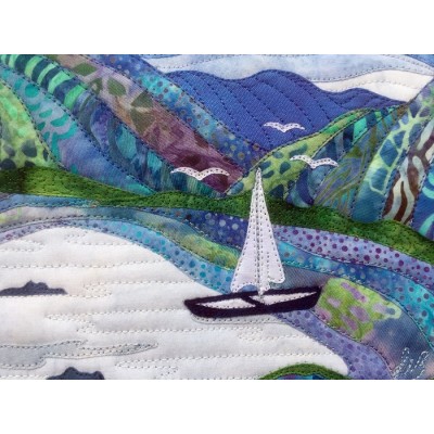 Bateau en Art Textile encadrée, 34cm x 42cm, LIVRAISON GRATUITE Canada, U.S.