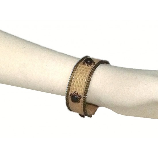 Bracelet en cuir imprimé recyclé beige