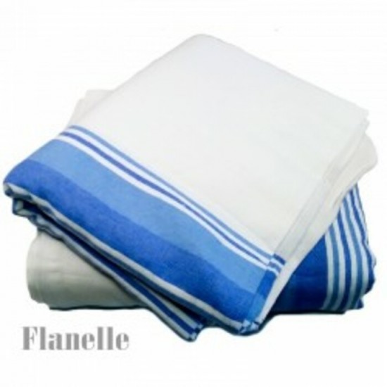 Couverture flanelle blanche lignes bleues 70