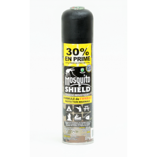Chasse-Moustiques Mosquito Shield Formule de Combat 30%Deet Aérosol 221g